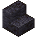 Polished Blackstone Stairs.png: Inventory sprite for Polished Blackstone Stairs in Minecraft as shown in-game linking to https://minecraft.wiki/w/Polished_Blackstone_Stairs with description: Polished Blackstone Stairs