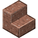 Polished Granite Stairs.png: Inventory sprite for Polished Granite Stairs in Minecraft as shown in-game linking to https://minecraft.wiki/w/Polished_Granite_Stairs with description: Polished Granite Stairs