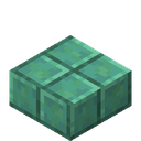 Waxed Oxidized Cut Copper Slab.png: Inventory sprite for Waxed Oxidized Cut Copper Slab in Minecraft as shown in-game linking to https://minecraft.wiki/w/Waxed_Oxidized_Cut_Copper_Slab with description: Waxed Oxidized Cut Copper Slab