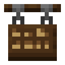 Dark Oak Hanging Sign.png: Inventory sprite for Dark Oak Hanging Sign in Minecraft as shown in-game linking to https://minecraft.wiki/w/Dark_Oak_Hanging_Sign with description: Dark Oak Hanging Sign