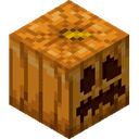 Carved Pumpkin.png: Inventory sprite for Carved Pumpkin in Minecraft as shown in-game linking to https://minecraft.wiki/w/Carved_Pumpkin with description: Carved Pumpkin
