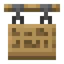 Oak Hanging Sign.png: Inventory sprite for Oak Hanging Sign in Minecraft as shown in-game linking to https://minecraft.wiki/w/Oak_Hanging_Sign with description: Oak Hanging Sign