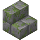 Mossy Stone Brick Stairs.png: Inventory sprite for Mossy Stone Brick Stairs in Minecraft as shown in-game linking to https://minecraft.wiki/w/Mossy_Stone_Brick_Stairs with description: Mossy Stone Brick Stairs