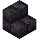 Polished Blackstone Brick Stairs.png: Inventory sprite for Polished Blackstone Brick Stairs in Minecraft as shown in-game linking to https://minecraft.wiki/w/Polished_Blackstone_Brick_Stairs with description: Polished Blackstone Brick Stairs