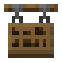 Spruce Hanging Sign.png: Inventory sprite for Spruce Hanging Sign in Minecraft as shown in-game linking to https://minecraft.wiki/w/Spruce_Hanging_Sign with description: Spruce Hanging Sign