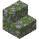 Mossy Cobblestone Stairs.png: Inventory sprite for Mossy Cobblestone Stairs in Minecraft as shown in-game linking to https://minecraft.wiki/w/Mossy_Cobblestone_Stairs with description: Mossy Cobblestone Stairs