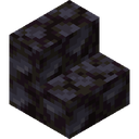 Blackstone Stairs.png: Inventory sprite for Blackstone Stairs in Minecraft as shown in-game linking to https://minecraft.wiki/w/Blackstone_Stairs with description: Blackstone Stairs